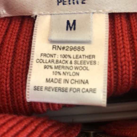 Pendleton Leather Wool Zip Front Jacket Size MP Red Ribbed - Picture 7 of 7